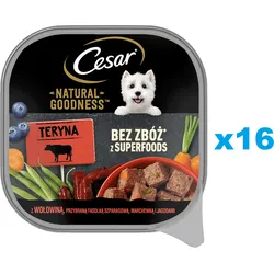 CESAR Natural Goodness 16x100 g: Schale mit Rindfleisch, garniert mit grünen Bohnen, Karotten und Beeren
