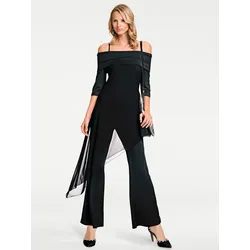 Overall HEINE, Damen, Gr. 36, Normalgrößen, schwarz, 95% Polyester, 5% Elasthan, Netzmaterial:100% Polyamid, unifarben, lang, 3/4-Ärmel, Overalls