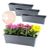 GarPet 4x Blumenkasten mit Wasserspeicher Blumenkasten Fensterbank Pflanzkasten Outdoor Wasserstandsanzeiger Gießschacht Bewässerungsband 50 cm Anthrazit