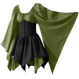 Damen Renaissance Kleid mit Korsett Rock Bogenschütze Irish Overskirt Verkleidung Mittelalter Elfe Fee Halloween Kostüm, grün, Small - S