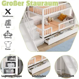 lanki international gmbh Etagenbett mit Rutsche 90 x 200 cm MDF und Massivholz weiß
