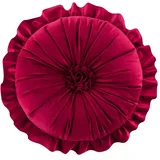 Rundes Kissen, Samt, gerüscht, Blumenkissen, Bodenkissen, Heimdekoration, Kissen für Sofa, Stuhl, Bett, Wohnzimmer, 35 x 35 cm, Rot