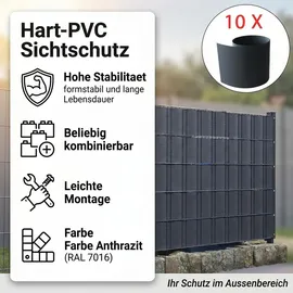 MuCoLa Sichtschutzstreifen 260 x 19 cm Grau PVC 10 St.