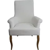 Casa Padrino Esszimmerstuhl Esszimmer Stuhl Weiß Kunstleder / Holzfarben mit Armlehnen - Barock Möbel