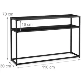 Relaxdays Konsolentisch, 2 Ablagen, aus Metall & MDF, platzsparend, schmaler Beistelltisch, 70 x 30 cm,