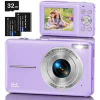 Digitalkamera Fotokamera mit 32GB Karte, 1080P FHD 44MP Kinder Kamera 2,4 '' LCD 16X Digital Zoom Kompaktkamera, Tragbare Fotoapparat mit 2 Akku, Kamera für Kinder, Teenager, Anfänger(Lila)