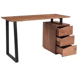 miliboo Schreibtisch aus massivem Akazienholz und schwarzem Metall mit 3 Schubladen B130 cm Horace