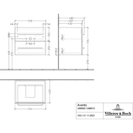Villeroy & Boch Waschtischunterschrank 2 Auszüge 58 x 51,4 x 48 cm Weiß