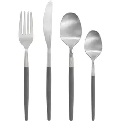 Besteck-Set BLOMUS "MAXIME", grau (sharkskin), 16 tlg., Edelstahl, Kunststoff, Essbesteck-Sets, matt, bebürstet, Griffe mit Kunststoffbeschichtung