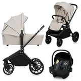 Lionelo MIKA PLUS 3-in-1 Buggy 0-48 Monate bis zu 22 kg Babywagen bis zu 9 kg Kindersitz Babytrage bis zu 13 kg, Rückenlehne verstellbar, Dämpfung, 360° Räder, XXL-Verdeck