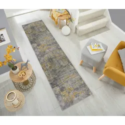 Kadima Design `Dee` Abstrakte Kunst-Teppiche in Premium-Qualität. Farbe: Gelb-Grau, 80x300 cm