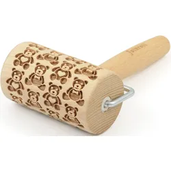 Teigroller FOLKROLL "3D-Motiv-Teigrolle", braun, L:9,5cm, Buchenholz, Teigroller, Teddybären
