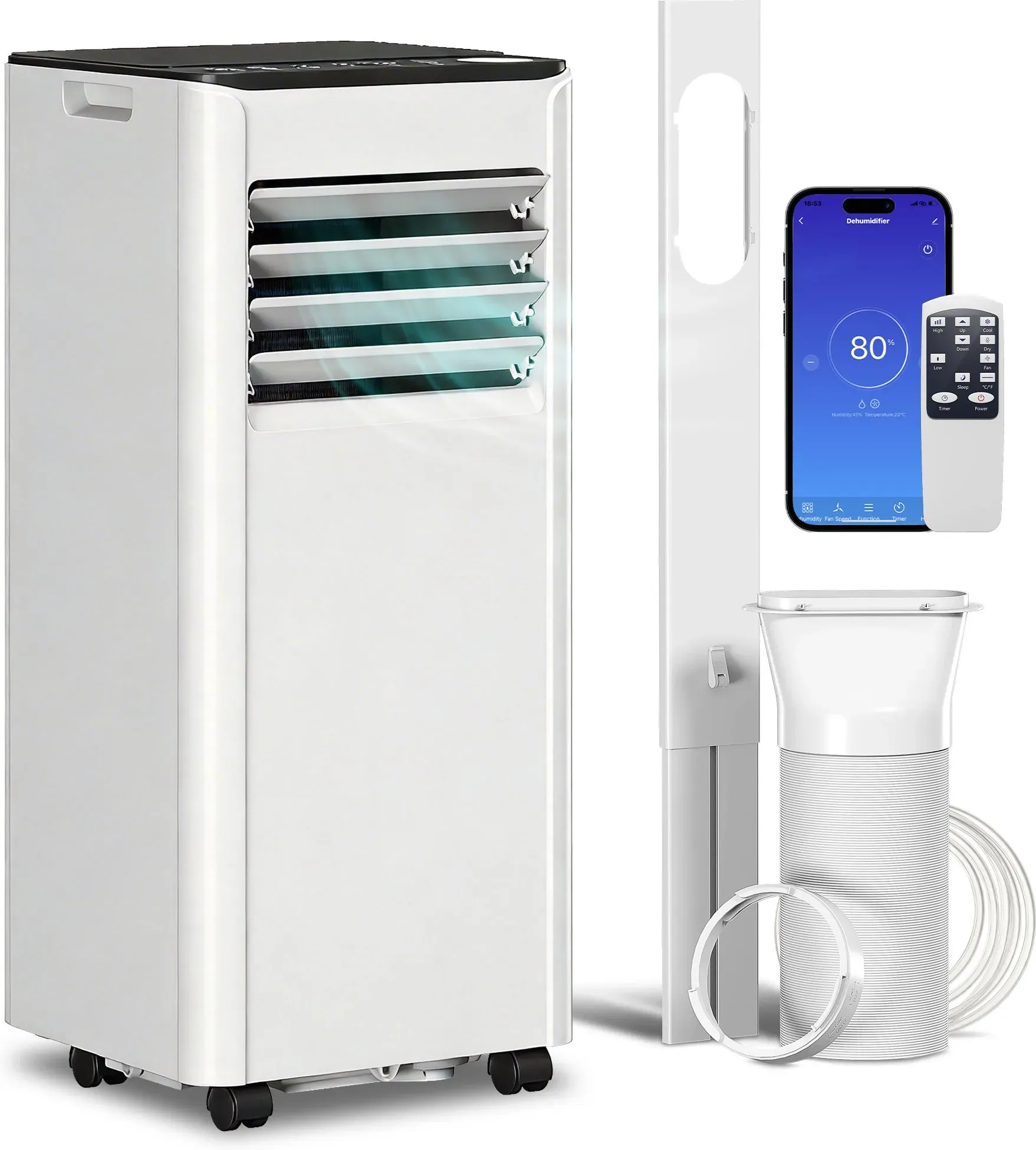 HOMCOM Mobiles Klimagerät 9000 BTU 2,6 kW 4-in-1 Kühlen Entfeuchten Ventilator Schlafmodus WLAN Alexa/Google Sprachsteuerung Fernbedienung Touch LED-Display Klasse A Timer 24H für 28 m2   Aosom