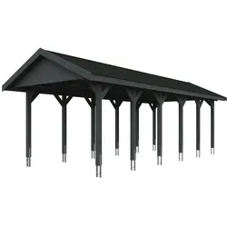 Skan Holz Wallgau - Satteldach Einzelcarport Breite 380 cm Gr. 3 - 380 x 900 cm Dachschalung Dachschalung mit Dachschindeln (schwarz) schiefergrau Holzcarport