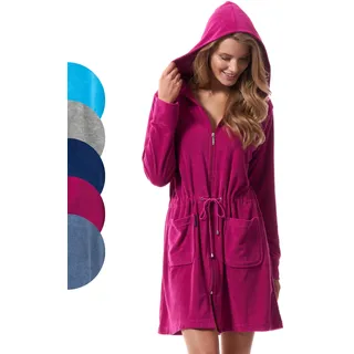 Morgenstern Bademantel Damen Sommer mit Reißverschluss und Kapuze Beere Kurzbademantel XL Baumwolle Frauen weich frottee zipp kurz Übergröße - XL