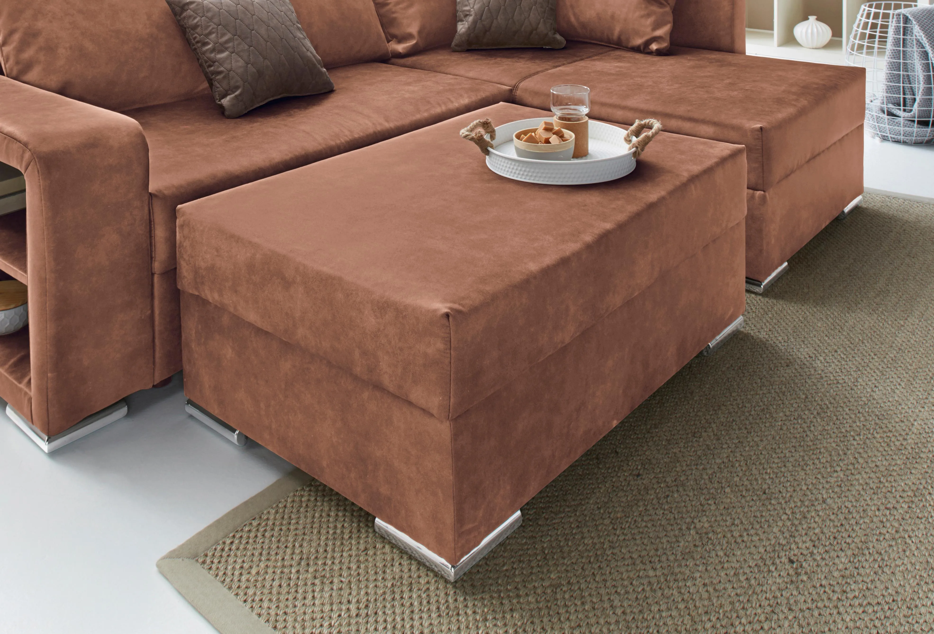 COLLECTION AB Hocker »John«, Frei im Raum stellbar, wahlweise mit Federkern COLLECTION AB cognac