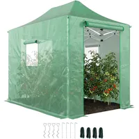 Outsunny Gewächshaus ca. 300x270x200 cm Faltbar Pop Up Tomatenhaus aus PE mit Satteldach, Stabiler Pflanztunnel, aufrollbare Reißverschlusstüren und Fenster, Grün