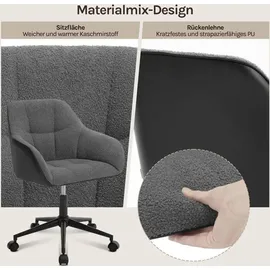 Woltu Homeoffice Stuhl, Schminkstuhl, Drehstuhl höhenverstellbar, Bouclé-Sitz : Dunkelgrau+Schwarz Farbe: Dunkelgrau+Schwarz