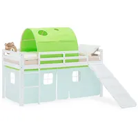 Homestyle4u Hochbett, Weiß, Hellgrün, Textil, 90x200 cm, Kinder- &