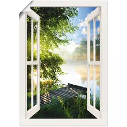 Artland Wandbild »Fensterblick Angelsteg am Fluss«, Fensterblick, (1 St.), als Alubild, Outdoorbild, Leinwandbild, Poster, Wandaufkleber Artland Farbe Bild(er): weiß