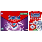 SOMAT Tabs 26 AW all in 1 Extra, Geschirrspül Tabs für strahlende Sauberkeit, bekämpfen selbst eingetrocknete Rückstände + Somat Duo Power Experten 3 AW Maschinenreiniger 57g