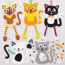 Katzen Bastelsets mit Baumelbeinen (5 Stück) Bastelsets