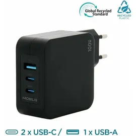 Mobilis Charger 100W 2USB C 1USBA GaN cable 100W Laptop, Smartphone, Tablets Schwarz