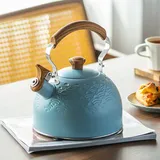 BYNYXI 2.5L Pfeifkessel Induktion, Moderne Wasserkessel Edelstahl Whistling Kettle Kaffeekessel Automatisch pfeifender Wasserkocher Flötenkessel mit Holzgriff Pfeifkessel für Induktionsherd Gasherd