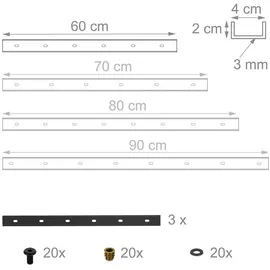 Relaxdays Gratleiste 3er Set 60 cm Gold/Schwarz