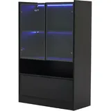 Schwarze LED-Vitrine 120 cm mit Glastüren – 16 Farben RGB Licht & Fernbedienung – Belastbar bis 80 kg, für moderne Wohnräume