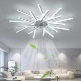 Leise Deckenventilator mit Beleuchtung Wohnzimmer LED Deckenventilator mit Ventilator Dimmbar mit Fernbedienung Fan Deckenleuchte Für Wohnzimmer Schlafzimmer Esszimmer Deckenleuchte (Weiß, L114cm)