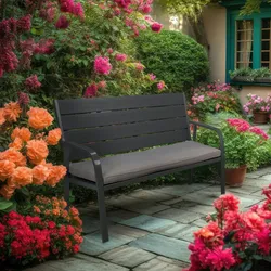 Relaxdays Gartenbank mit Sitzkissen, Holzoptik, HBT: 78 x 118 x 66 cm, 2-Sitzer, stabile Balkonbank, Sitzbank, grau