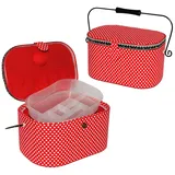 alles-meine.de GmbH 3 in 1 XL - Nähkorb/Utensilienbox/Schmuckkasten - rot mit weißen Punkten - mit extra Einsatz/herausnehmbaren Fach - groß - Nähkasten mit Metallhen..