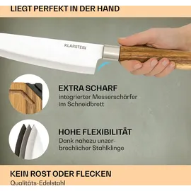 Klarstein Küchenmesser Set mit Messerblock Selbstschärfend, Messerset mit Akazienholz-Messerblock, 5 Scharfe Messer, Kratzfeste Edelstahl-Messer