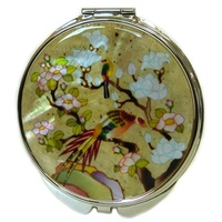 Antique Alive Kompakter Spiegel Schminkspiegel Taschenspiegel mit doppeltem runder Vergrößerungsspiegel aus Perlmutt für Kosmetik, Spiegel für Handtasche oder Handtasche (Weiße Magnolie)