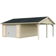 Palmako Garage Roger 19,0 + 16,2 m2 - 44 mm - mit Sektionaltor naturbelassen