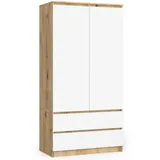 akord furniture factory Akord Kleiderschrank Eiche Artisan Weiß Holzwerkstoff, Nachbildung, Holz Optik, 4 Regale 2 Schubladen Rechteckig, 180x180x51 cm, Schlafzimmer, Kleiderschränke