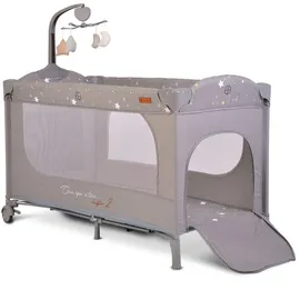 Cangaroo Reisebett Once upon a time, 2 Ebenen, Seiteneingang, Matratze, Mobile, Farbe:grau
