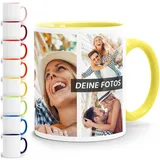 SpecialMe Tasse personalisiert Foto-Collage Text Fototasse bis zu 7 Fotos Fotogeschenk Kaffeetasse Bild selbst gestalten Weiss-innen-hellgelb standard
