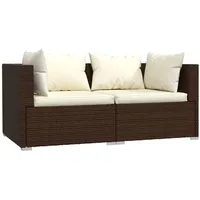 vidaXL Sofa mit Kissen Gartenmöbel Lounge Garten Garnitur Gartenset Sitzgruppe Sitzgarnitur Gartensofa Ecksofa 2-Sitzer Braun Poly Rattan