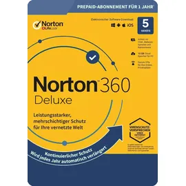 NortonLifeLock Norton 360 Deluxe 2026 Vollversion 5 Geräte 1 Jahr DE Win Android iOS