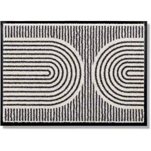 Schöner Wohnen Kollektion Fußmatte innen - Schmutzfangmatte 67 x 100 cm Semi-Circles Creme - rutschfeste Sauberlaufmatte robust - Fussmatte Haustür - Türmatte waschbar bei 30°C