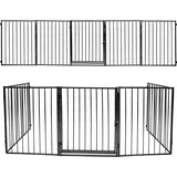 SWANEW Kaminschutzgitter Metall 300 x 76 cm klappbar Schutzgitter für Tiere 5 Elemente inkl. Tür Laufgitter Absperrgitter Tiergitter Türschutzgi... - Schwarz