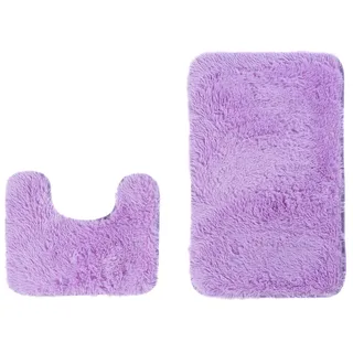 TAPISO Sunrise Teppich Badematte Badezimmer Set Badvorleger Badeteppich Hochflor Shaggy rutschfest Lila Violett Microfibra 50 x 80 cm + 50 x 40 cm