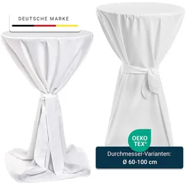 TexDeko Stehtischhusse Premium Weiß Ø 60cm mit Schleifenband