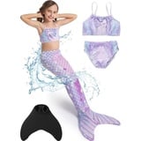 Corimori Monoflosse Meerjungfrauen-Flosse Mermaiding für Mädchen, Merjungfrauen Schwimmflosse mit Bikini Set lila Körpergröße bis 120cm