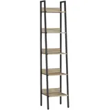 VASAGLE Bücherregal, Leiterregal 5 Ebenen, schmales Regal, offenes Standregal für Arbeitszimmer, Wohnzimmer, Schlafzimmer, Küche, Industrie-Design, kamelbraun LLS109B50V2