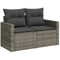 vidaXL Gartensofa 2-Sitzer mit Kissen Grau Poly Rattan