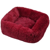 FANSU Hundebett Quadrat Hundekissen Plüsch weichem Hundesofa rutschfest Base Katzenbett Donut Größe und Farbe wählbar (XXL,Rotwein)