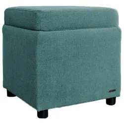 KAWOLA Hocker mit Stauraum IDA Stoff petrol